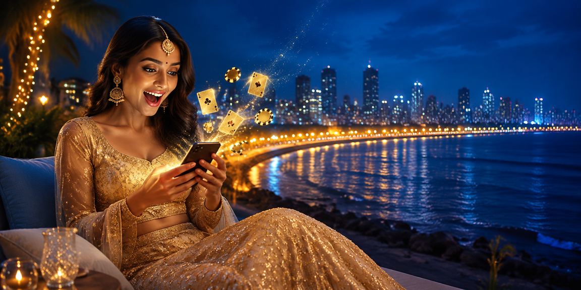Evening scene at Mumbai Marine Drive with players enjoying Rummy